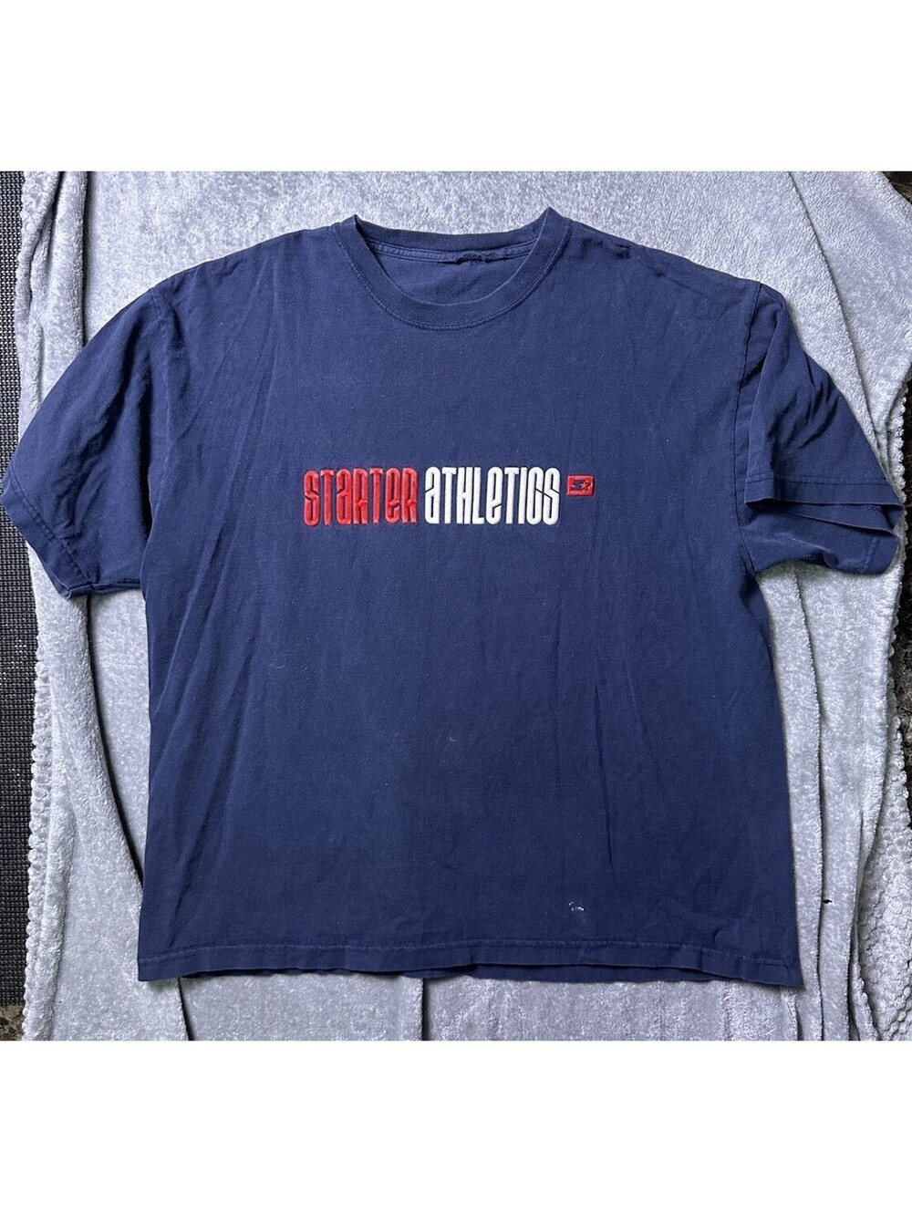 Vintage Starter Athletics T Shirt XL Navy Embroidered Logo 90s Y2K Distressed